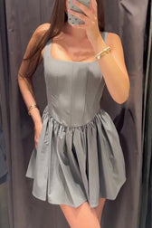 Solid Velvet Square Neck Slim Fit Mini Dress - View 11