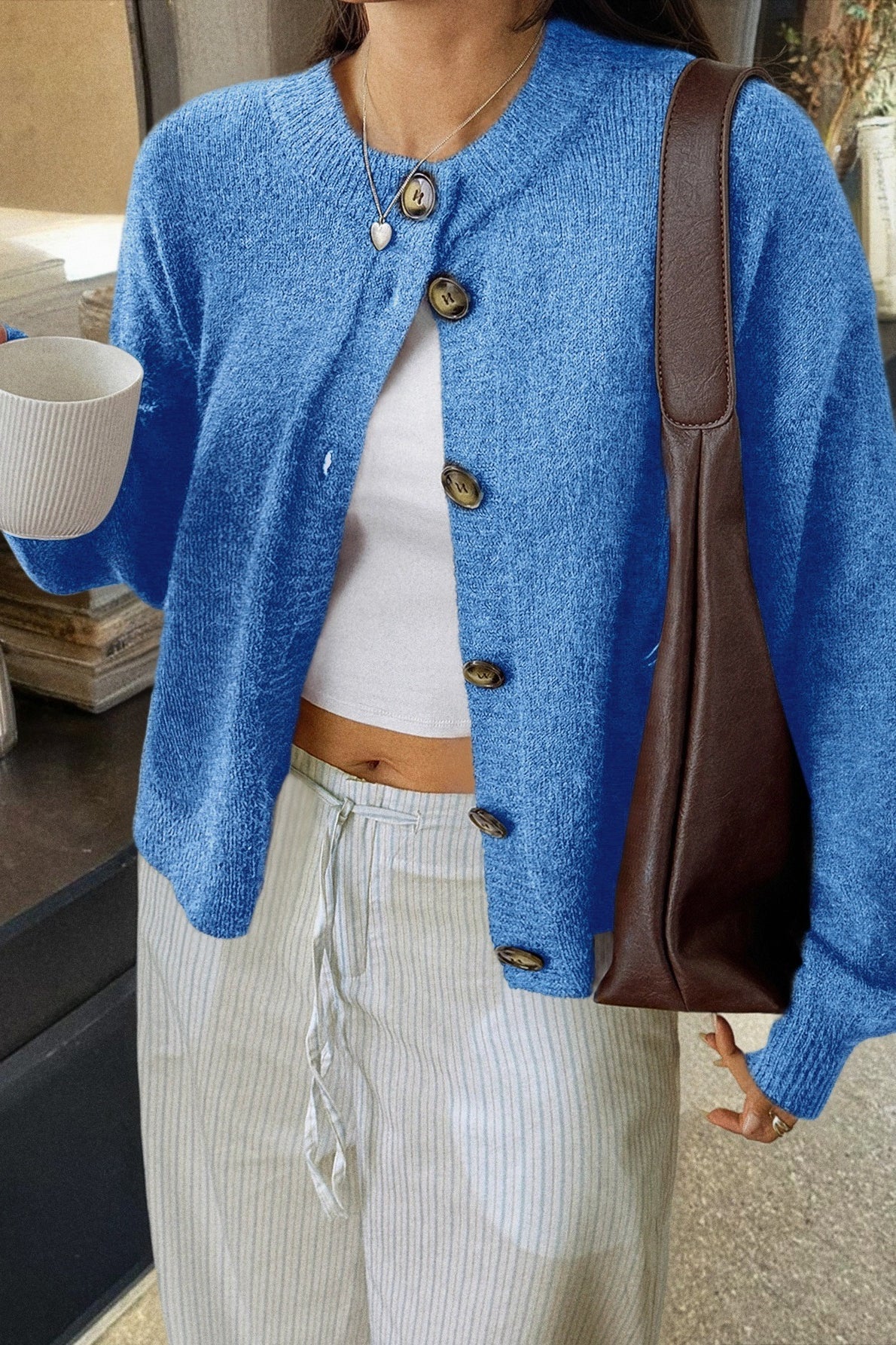 Casual Minimalist Button Front Long Sleeve Coat