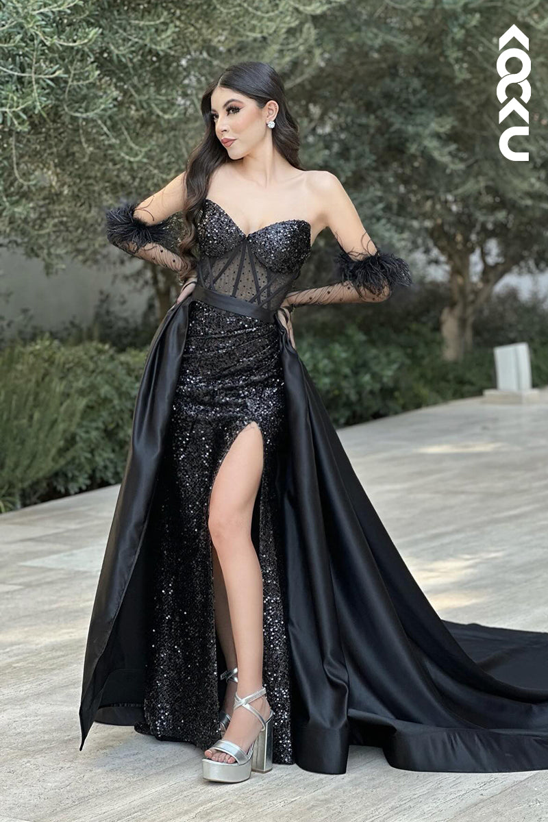 L2881 - Gorgeous & Charming Off-Shoulder Sleeveless Sheath Sequins Evening Party Prom