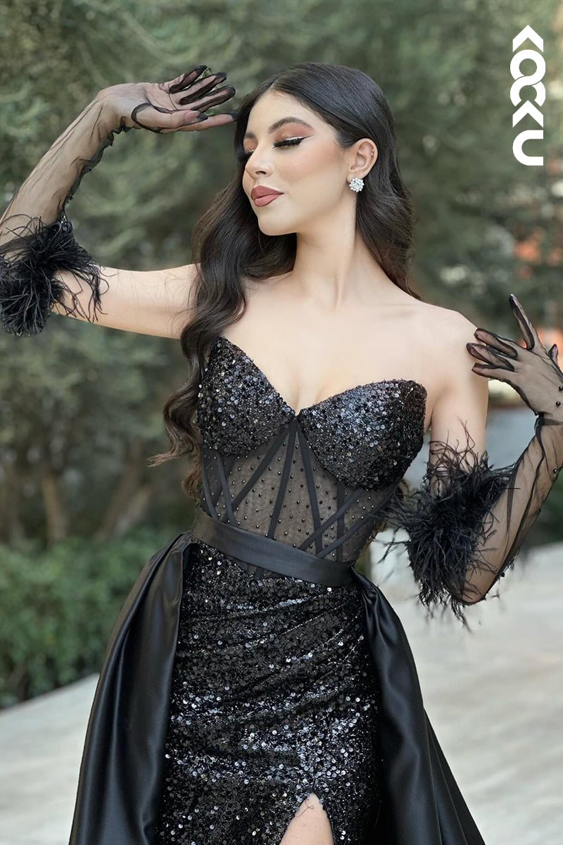 L2881 - Gorgeous & Charming Off-Shoulder Sleeveless Sheath Sequins Evening Party Prom