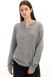Tencel Wool V Neck Long Sleeve Top