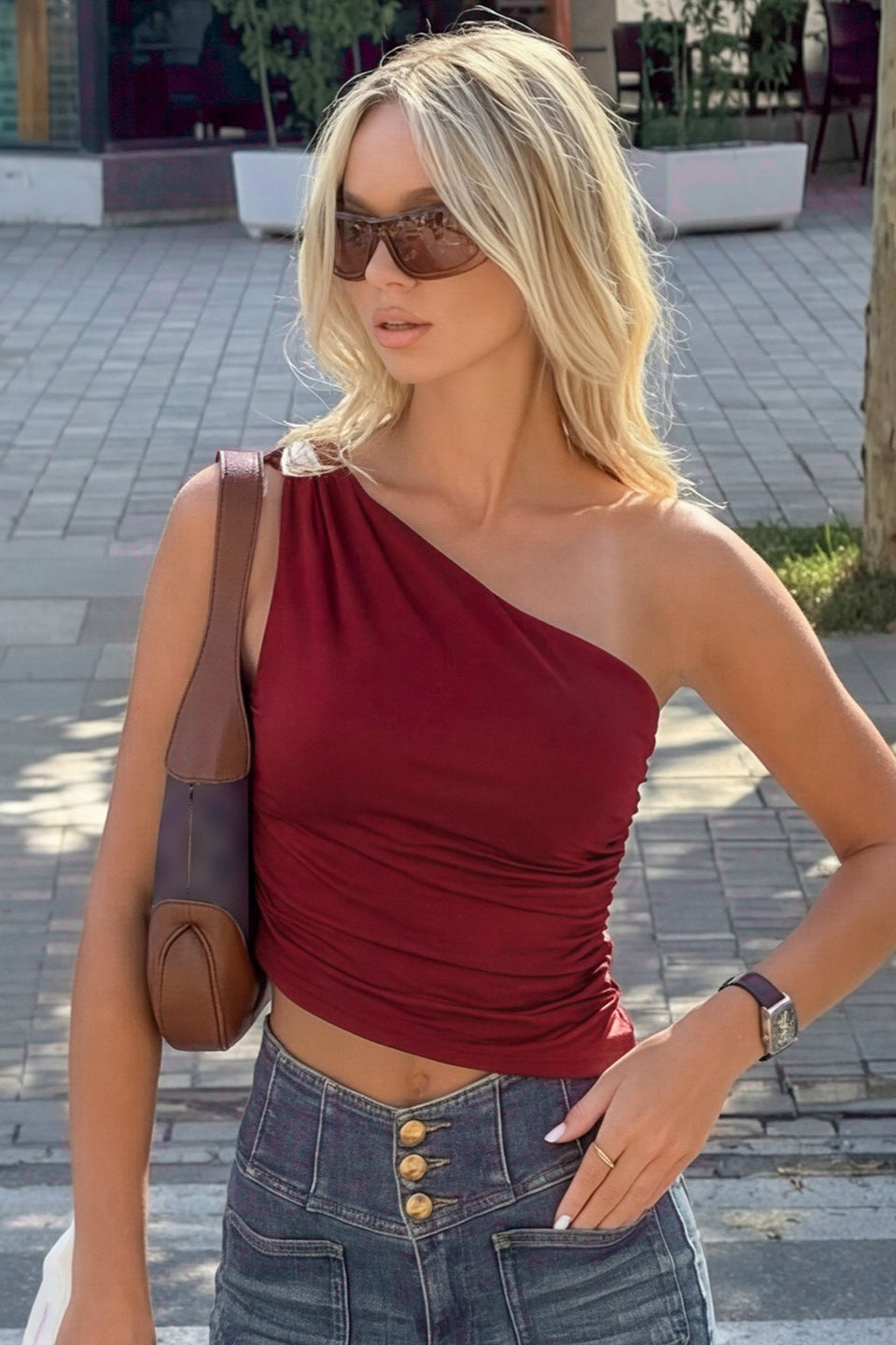 One-Shoulder Sexy Fitted Crop Top