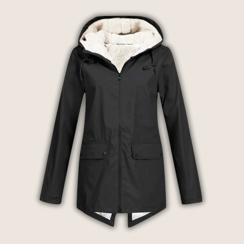 Fleece Lined Hooded Zip Front Longline Rain Jacket