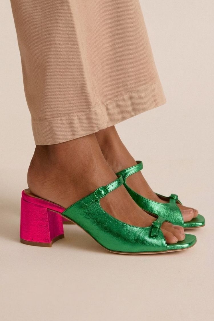 T-Strap Block Heel Square Open Toe Mule Sandals