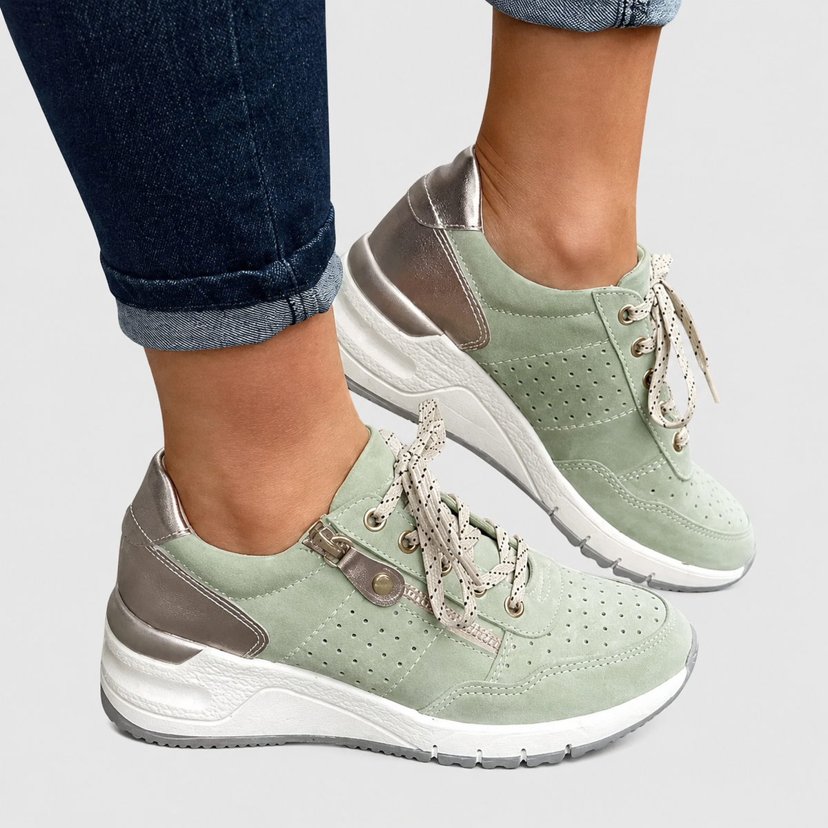 Suede Look Lace Up Platform Wedge Sneakers