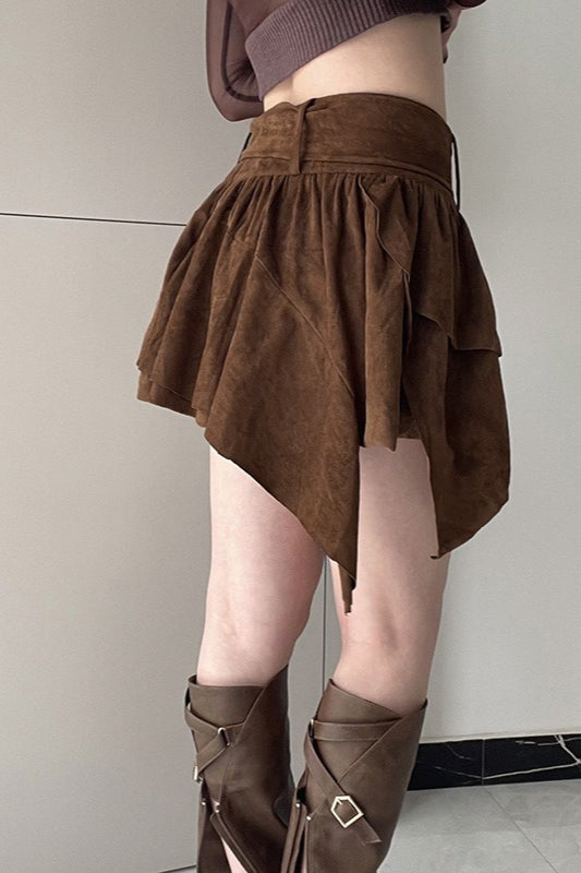 Retro Tiered Hem Asymmetric Bodycon Skirt