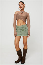 Low-Rise Pleated Denim Mini Skort