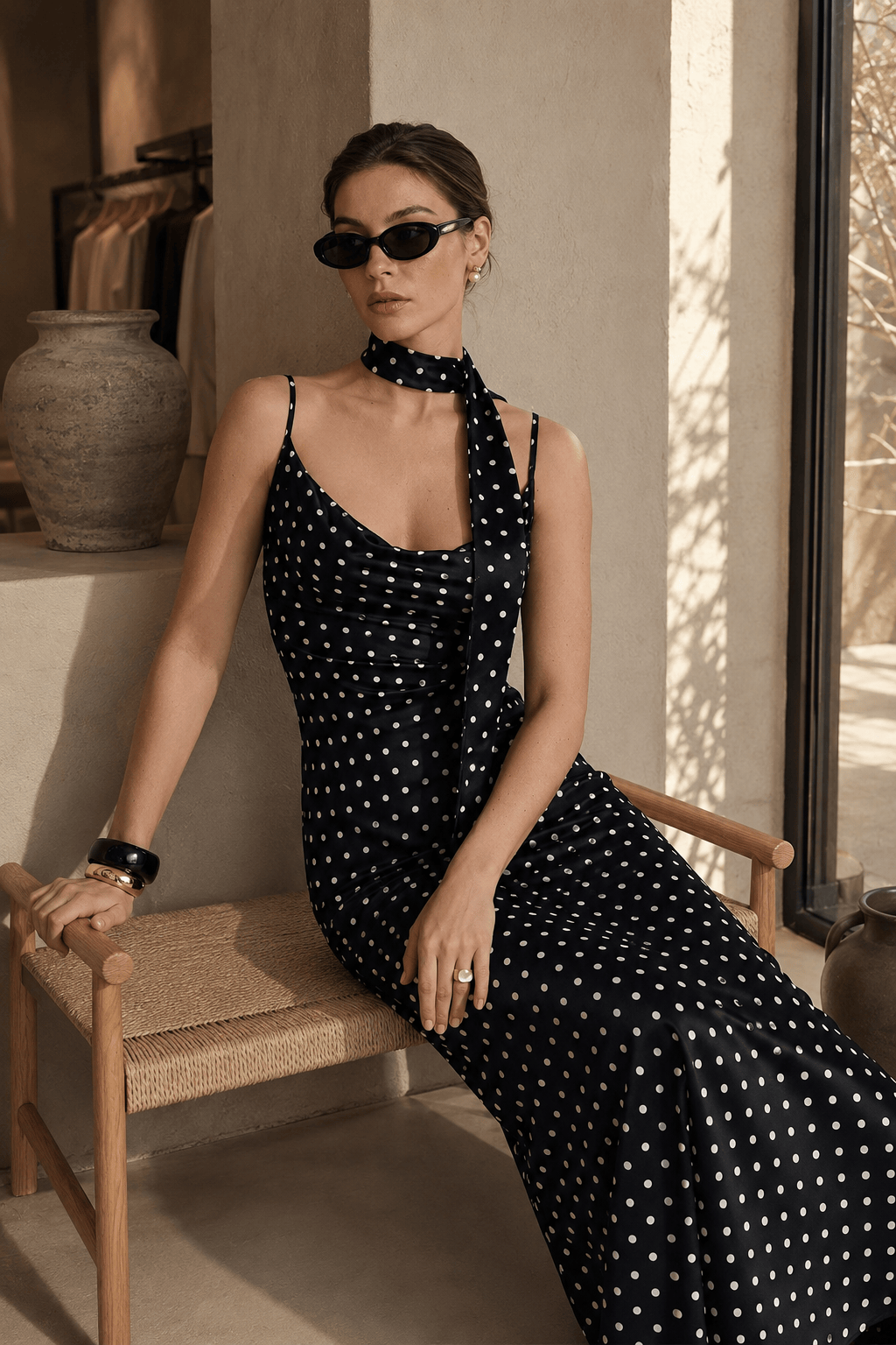 Spot Print Wrap Strap Mermaid Slip Dress