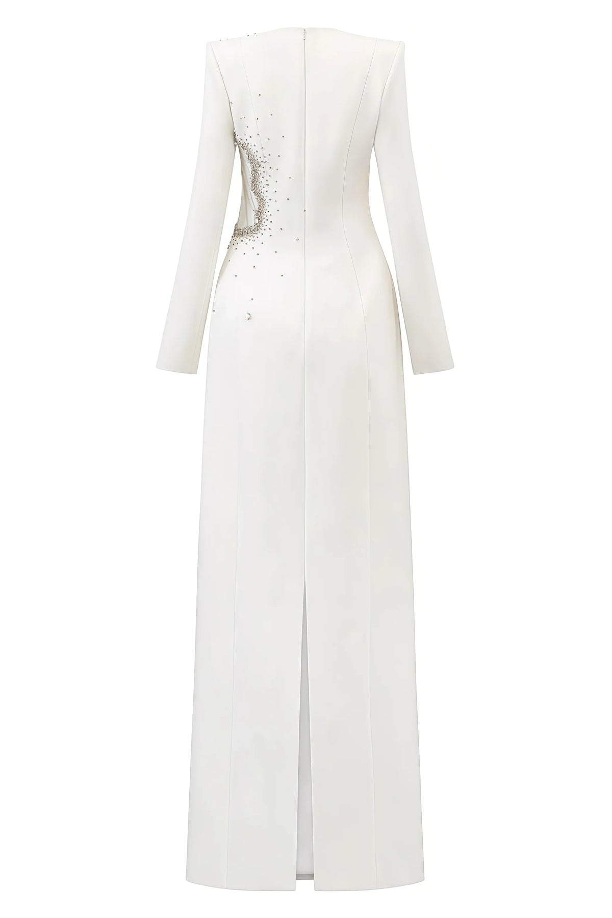 Crew Neck Long Sleeve Crystal Embellished Column Maxi Gown 7