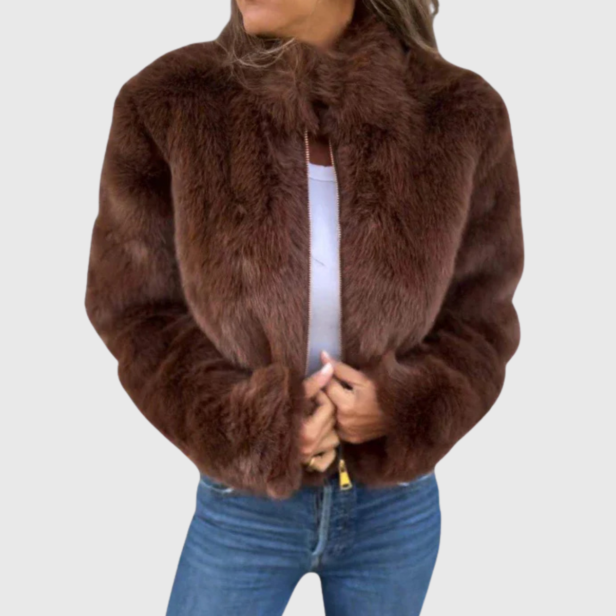 Faux Fur Zip Front Cropped Jacket