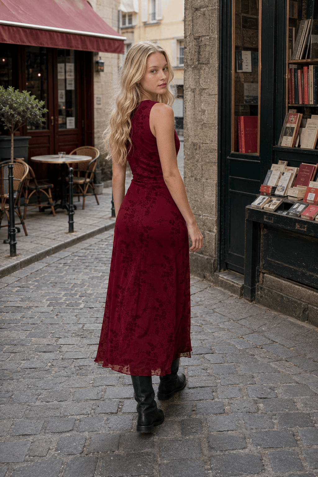 Deep V-Neck Floral Dress