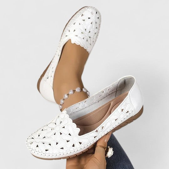 Floral Cut Out Round Toe Slip On Flats