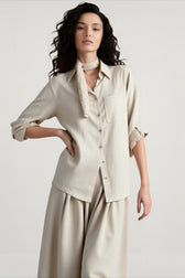 Linen Blend Long Sleeve Blouse