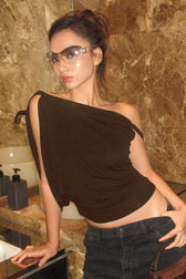 Asymmetric Neck Ruched Back Cami Top