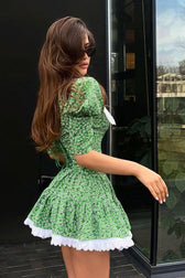 Floral Peter Pan Collar Short Sleeve Tiered Lace Trim Mini Dress 9