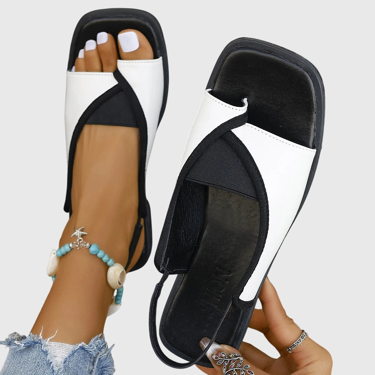 Square Open Toe Slingback Flat Sandals 4