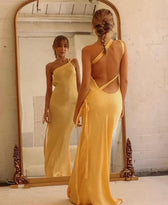 Moonlit Soiree - Satin Asymmetrical One Shoulder Maxi Dress - View 3