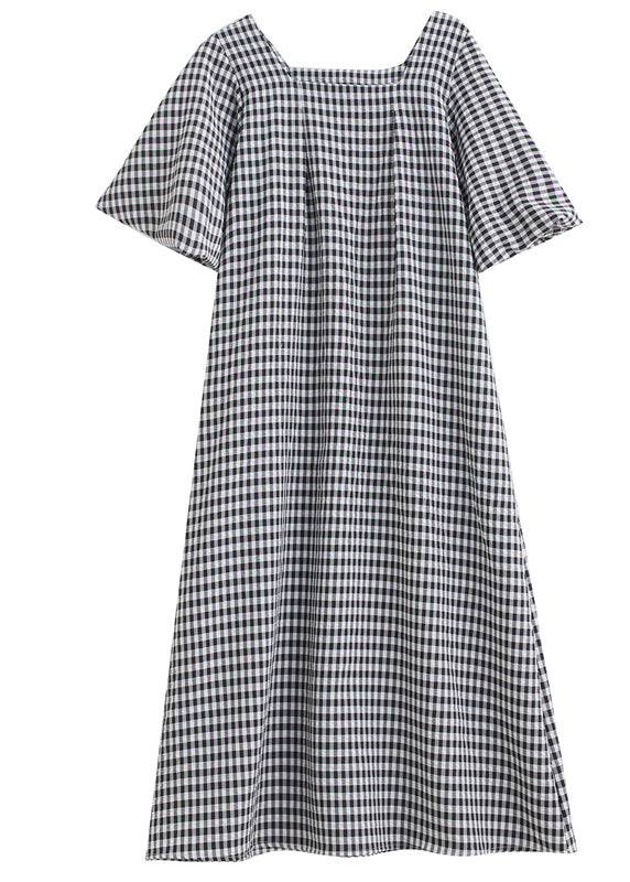 Gingham Square Neck Flutter Sleeve A-Line Shift Midi Dress