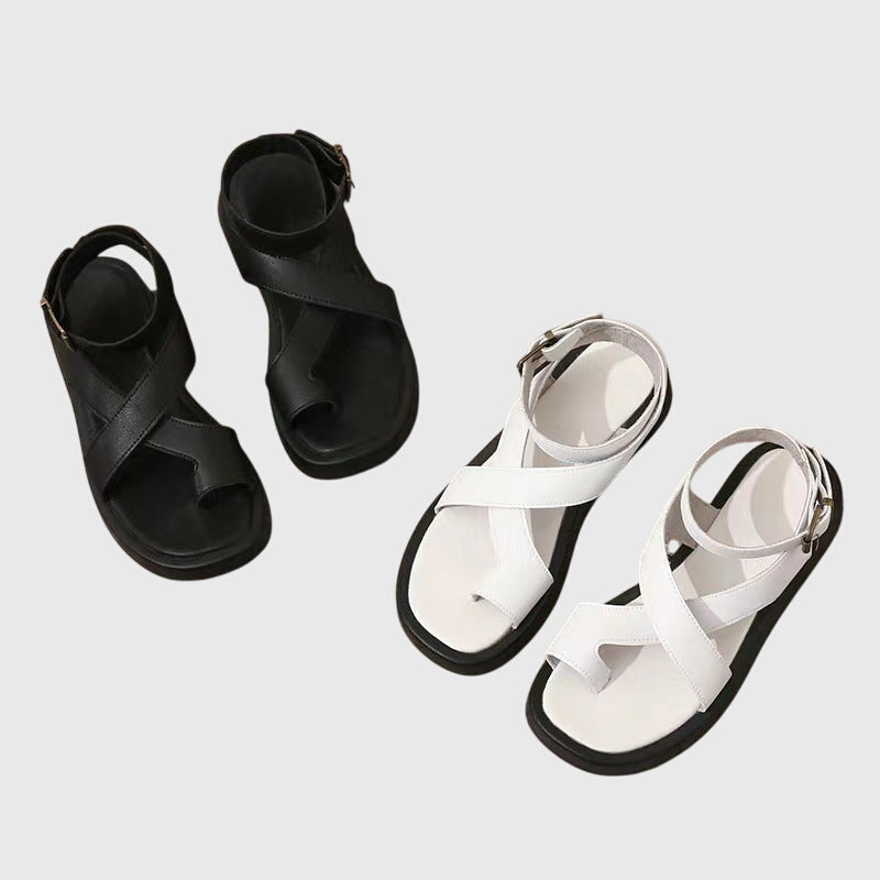 Ankle Strap Buckle Open Toe Platform Flat Sandals