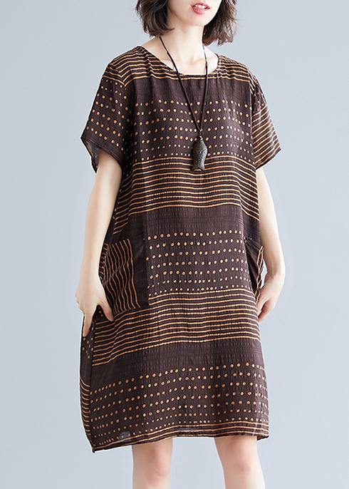 Polka Dot Stripe Round Neck Pocket Short Sleeve Shift Dress