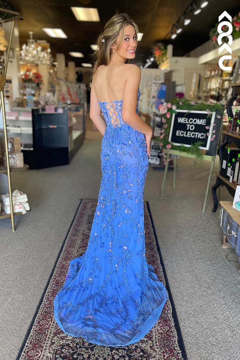 L1285 - Trumpet/Mermaid Off Shoulder Sequined Sleeveless Prom Evening Formal Dress