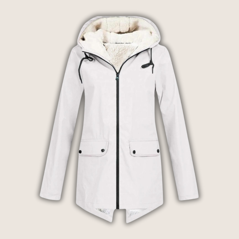 Fleece Lined Hooded Zip Front Longline Rain Jacket