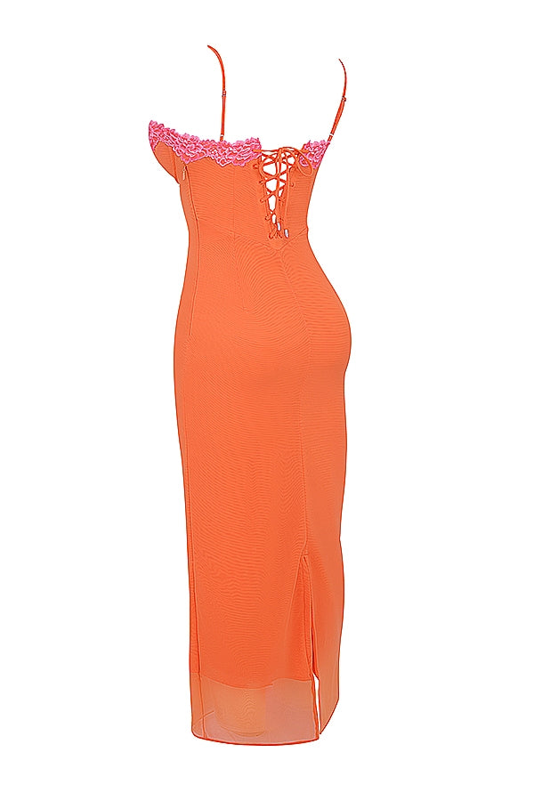 Sheer Mesh Lace Trim Underwire Cami Bodycon Maxi Dress 17