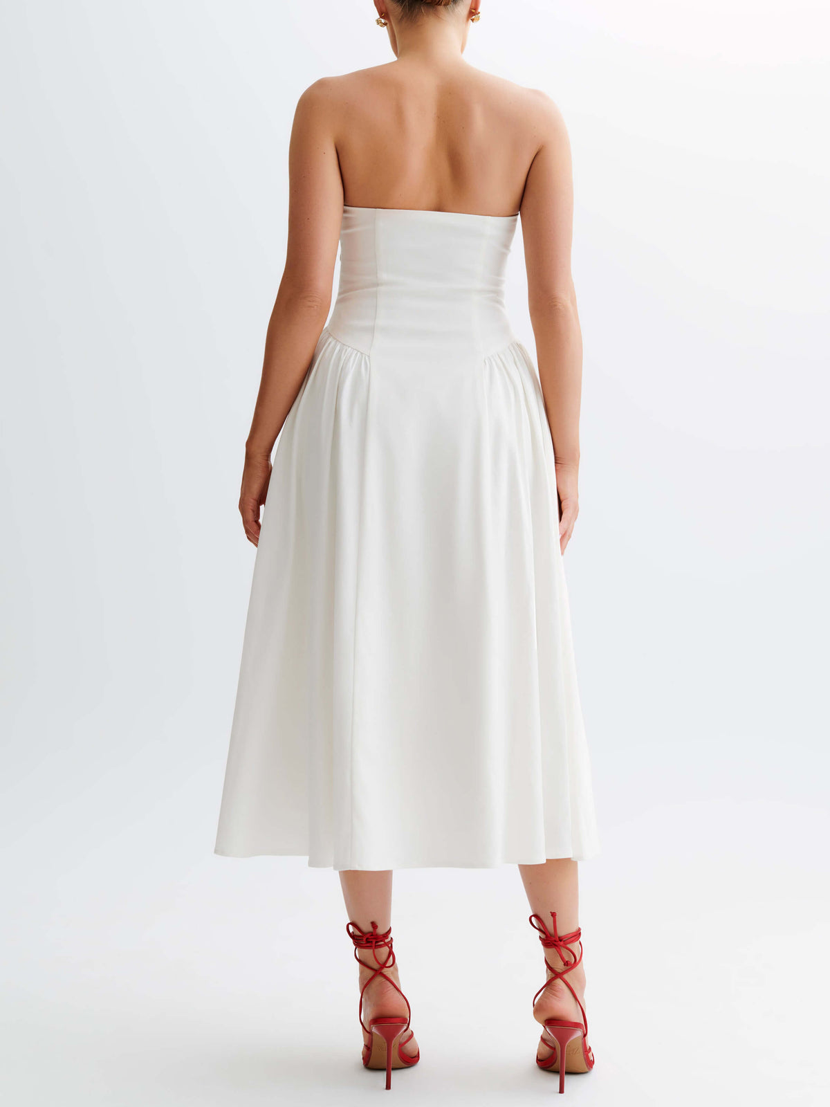 Strapless Drop Waist Gathered Fit and Flare Midi Dress 6