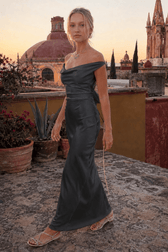 Satin Cowl Neck Backless Formal Dress