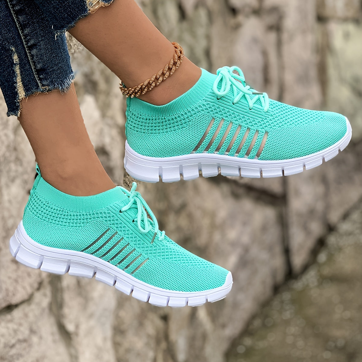 Knit Mesh Lace Up Low Top Sneakers