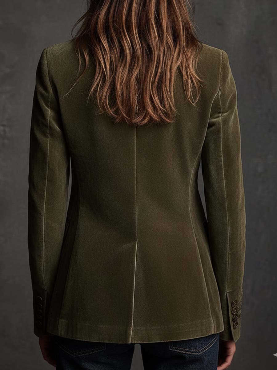 Embroidered Floral Velvet Single Button Blazer