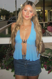 Halter-Neck Sheer Mesh Crop Top