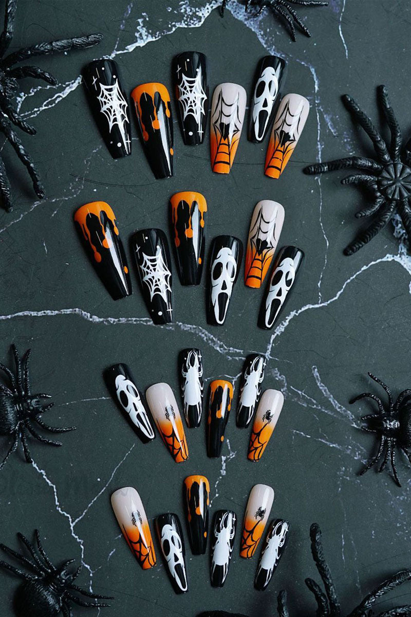 Halloween Gradient Spider Web Ghost False Nails