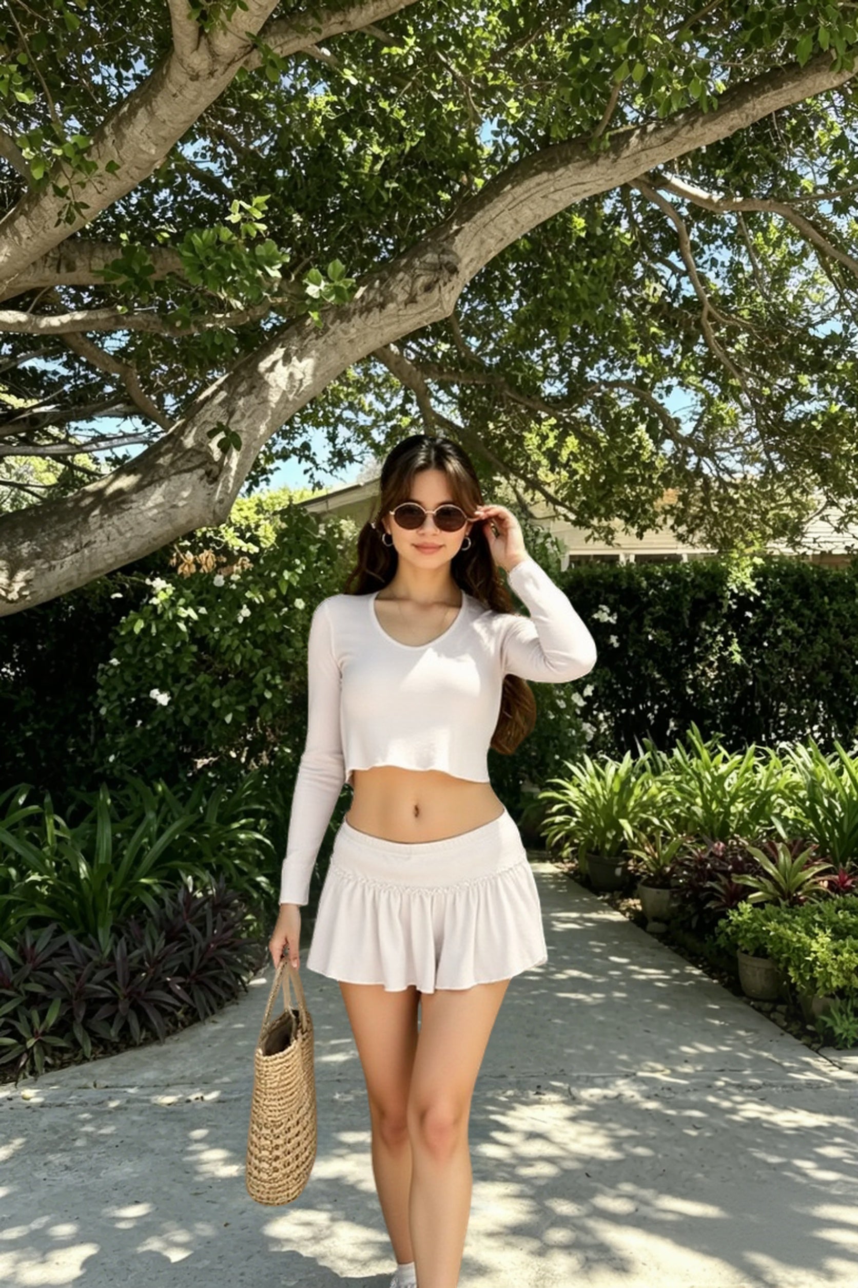Low-Rise Pleated Denim Mini Skort