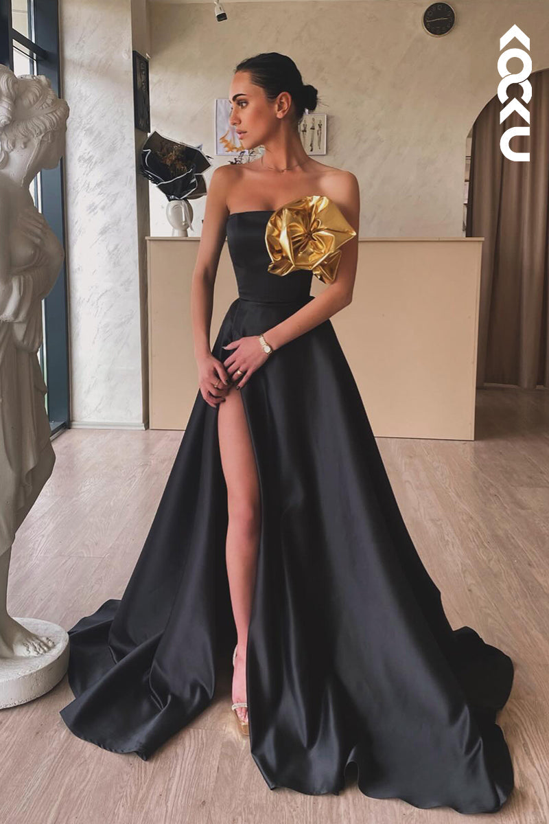 L2884 - Chic & Modern A-Line Off-Shoulder Sleeveless Side Slit Party Prom Dress