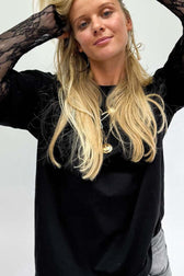 Lace Trim Crew Neck Long Sleeve Top