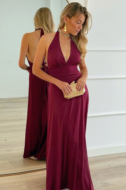 Deep V Halter Backless Slip Dress