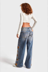 High Waist Embroidered Wide Leg Loose Fashionable Jeans