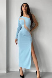 Asymmetrical One Shoulder Mesh Midi Dress 2