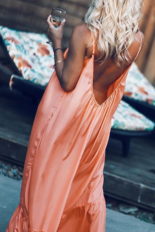 Spaghetti Strap V-Neck Tiered Ruffle Hem Maxi Dress