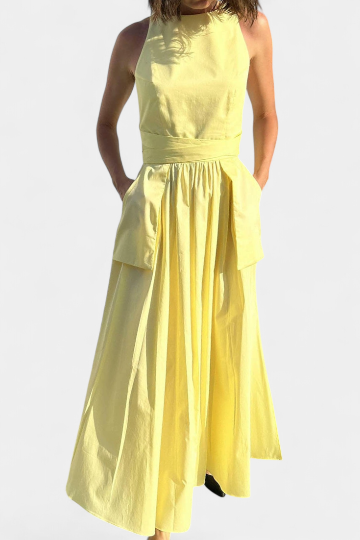 Square Neck Spaghetti Strap Tie Waist Wide Leg Jumpsuit