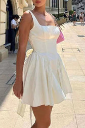 Elegant Open Back Bow Mini Dress