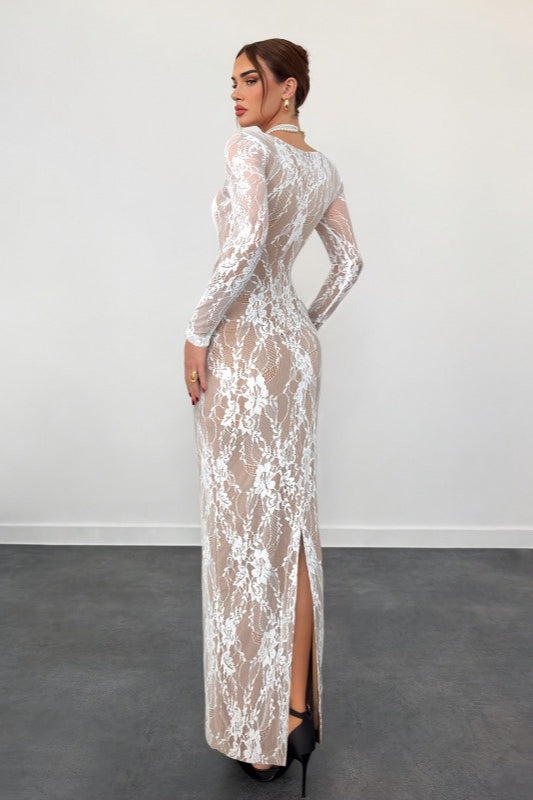 Lace V-Neck Long Sleeve Bodycon Mini Summer Dress - View 4