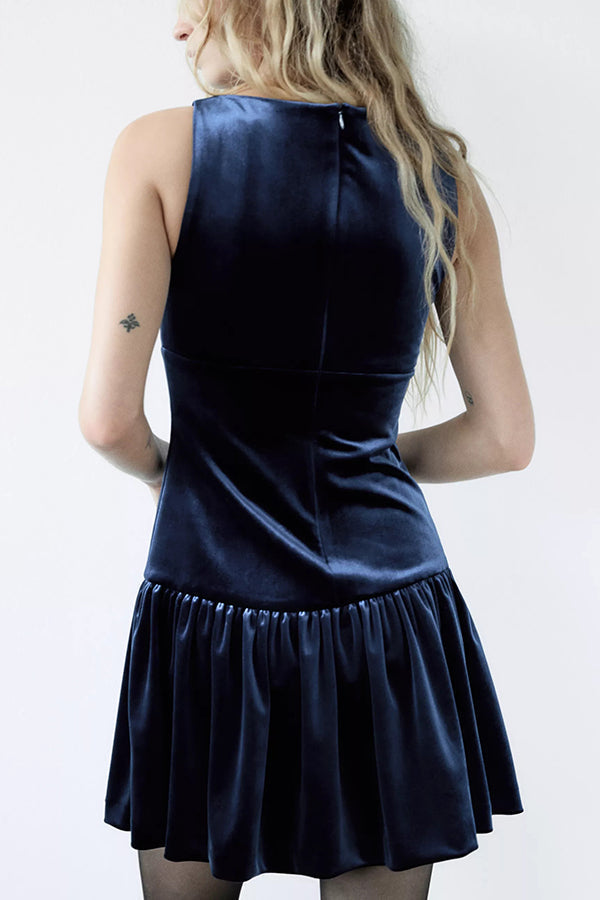 Solid Velvet Bow Embellished Sleeveless Mini Dress - View 8