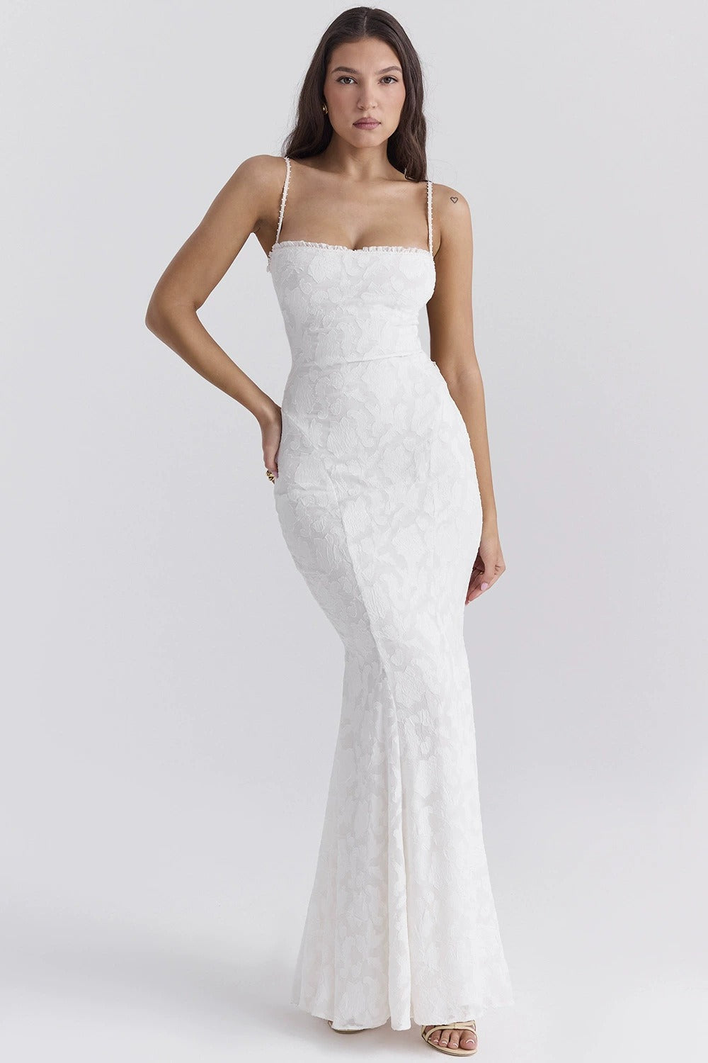 Tie Waist Sling Embroidered Mermaid Lace Dress 7