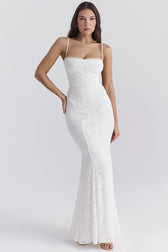 Tie Waist Sling Embroidered Mermaid Lace Dress 7