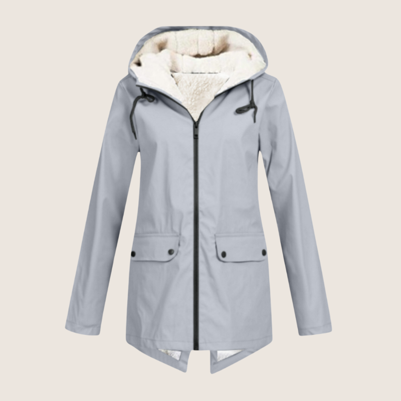 Fleece Lined Hooded Zip Front Longline Rain Jacket