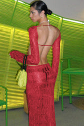 Crochet Knit Boat Neck Long Sleeve High Split Maxi Dress 14
