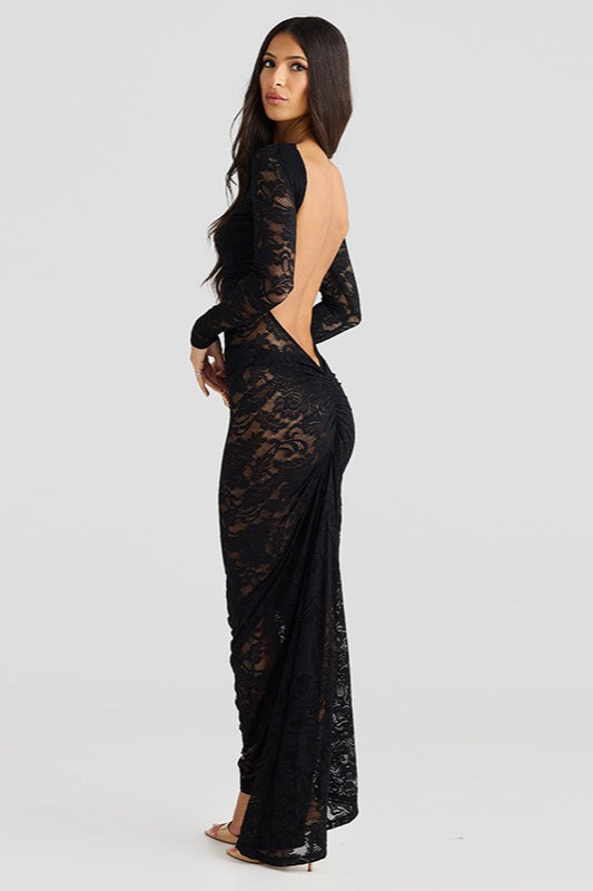 Lace Backless Long Sleeve Lace Dress 5