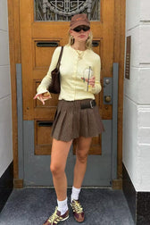 Buckle Detail Pleated Mini Skirt